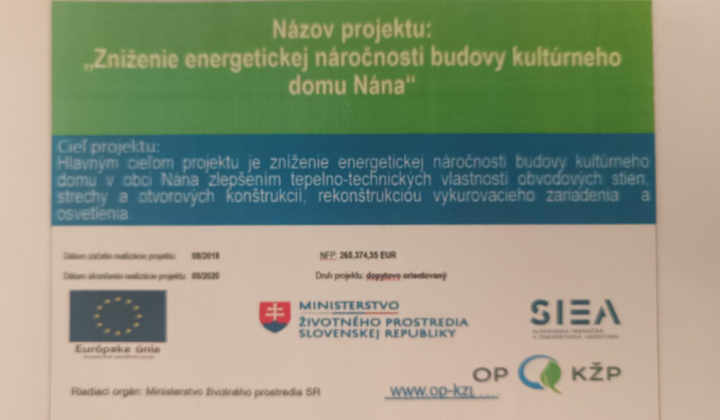 Fotka - Zníženie energetickej náročnosti budovy kultúrneho domu Nána